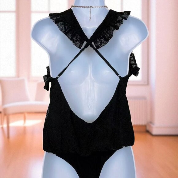 NWT BELLEVUE THE LABEL Raven Sleeveless Lace Bodysuit in Black - Picture 4 of 4